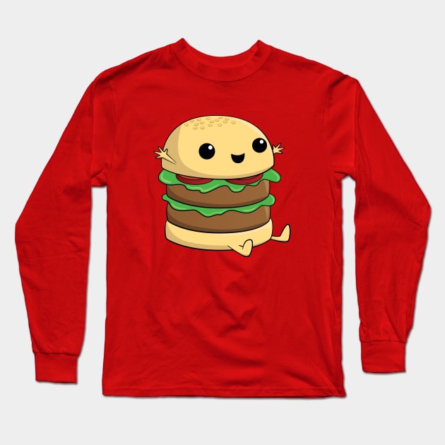 Cute, Kawaii, Cartoon Burger Long Sleeve T-Shirt by rideawavedesign